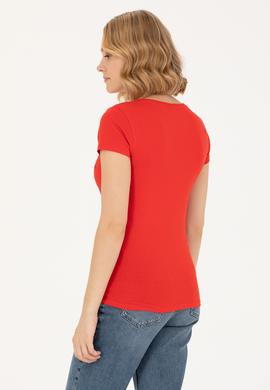 Kadın Kırmızı Basic V Yaka Tişört - 50263976053