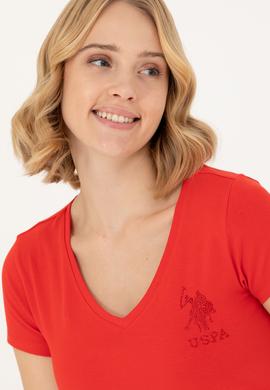 Kadın Kırmızı Basic V Yaka Tişört - 50263976053