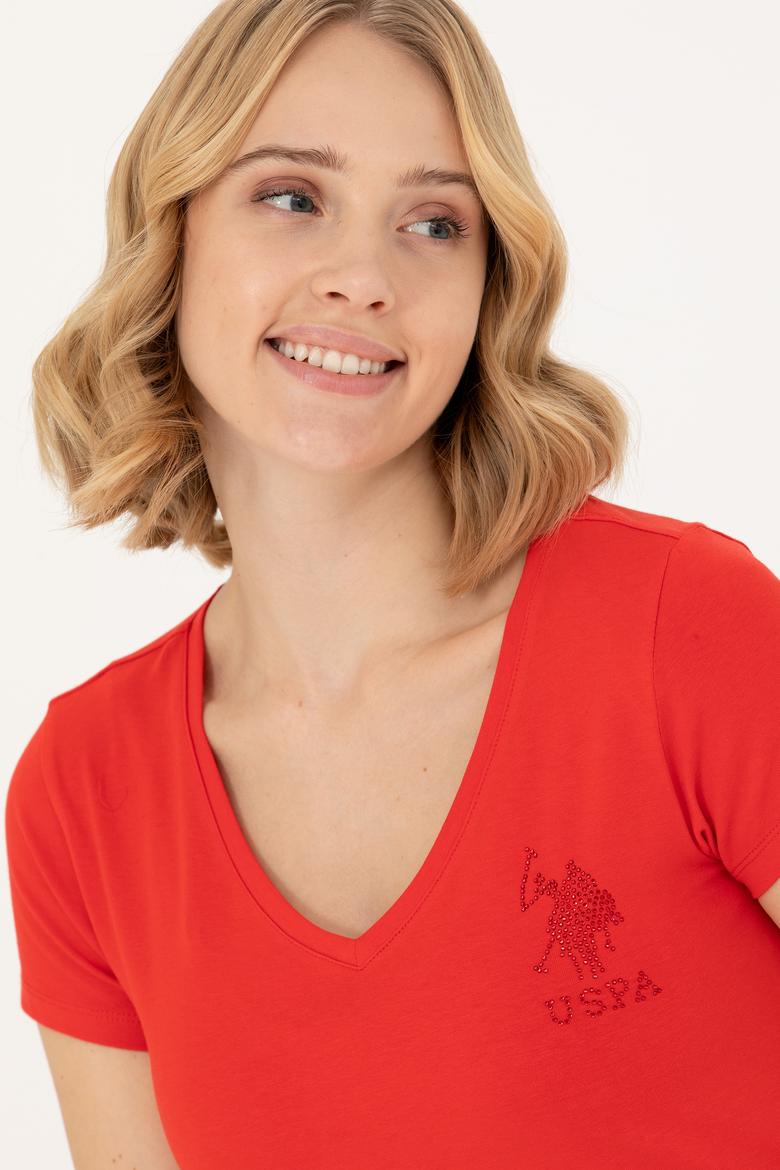 Kadın Kırmızı Basic V Yaka Tişört - 50263976053