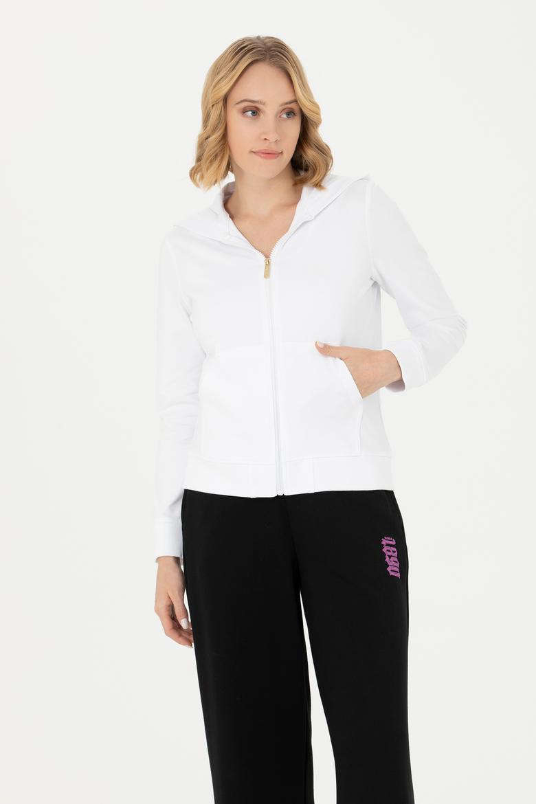 Kadın Beyaz Fermuarlı Sweatshirt - 50276927004
