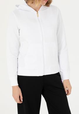 Kadın Beyaz Fermuarlı Sweatshirt - 50276927004