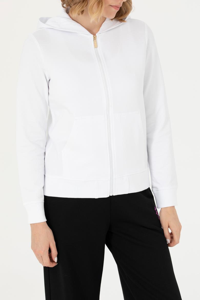 Kadın Beyaz Fermuarlı Sweatshirt - 50276927004