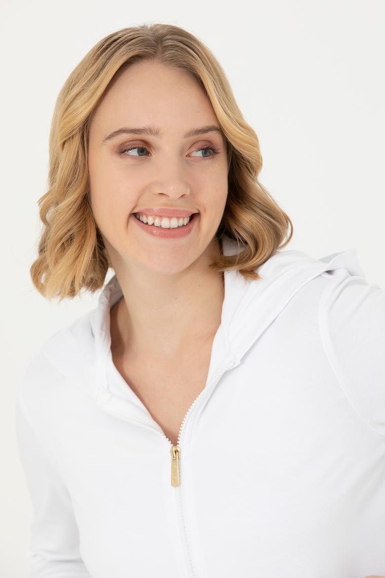 Kadın Beyaz Fermuarlı Sweatshirt - 50276927004