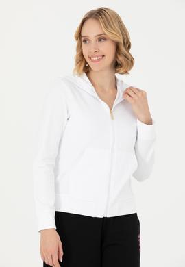Kadın Beyaz Fermuarlı Sweatshirt - 50276927004