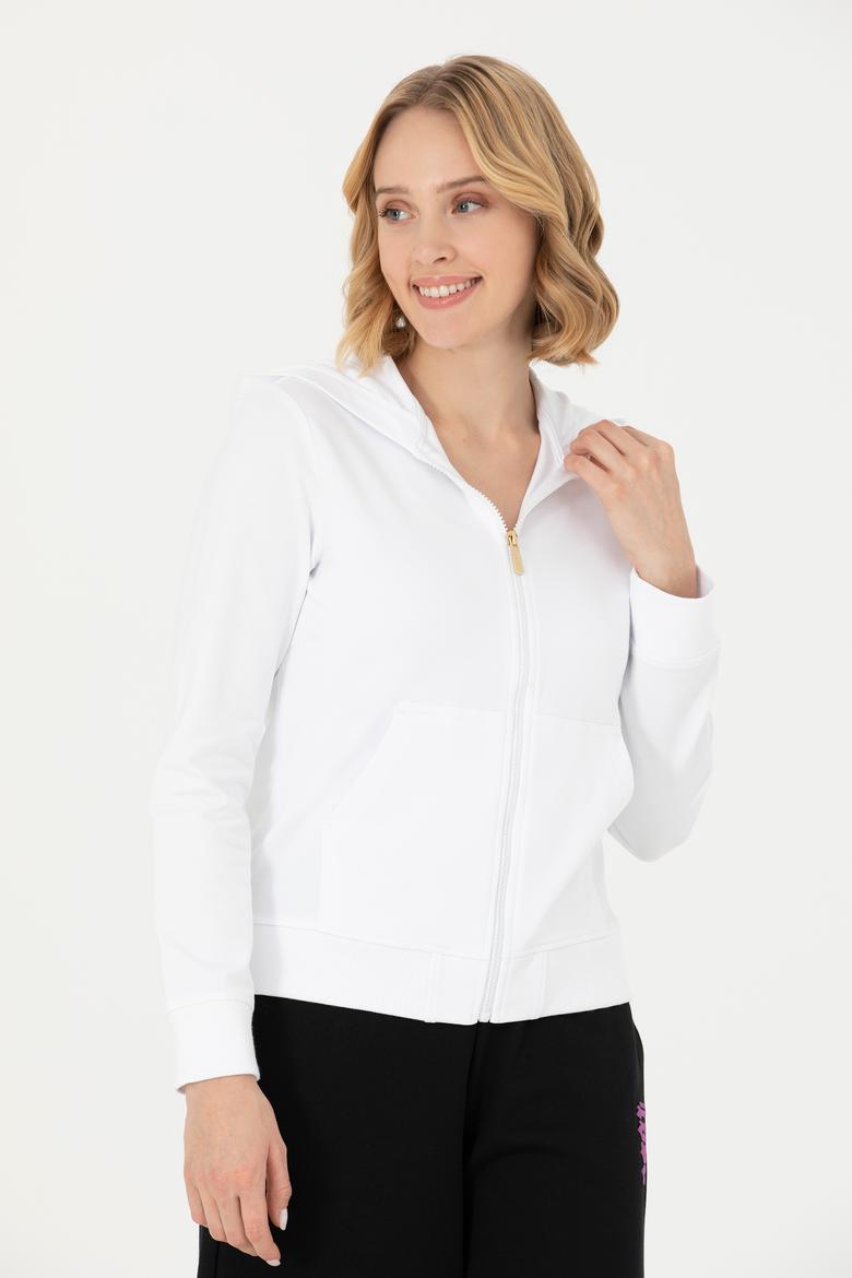 Kadın Beyaz Fermuarlı Sweatshirt - 50276927004