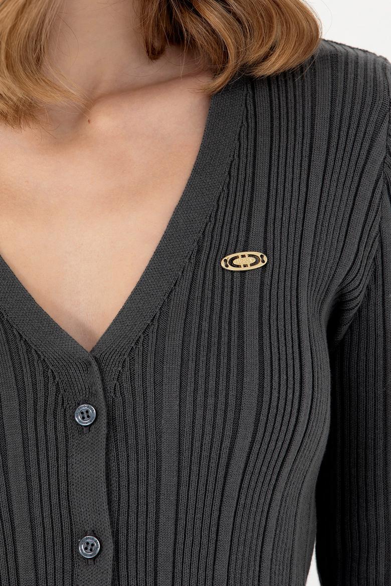 Kadın Antrasit Basic Triko Hırka - 50276235016