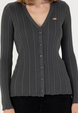 Kadın Antrasit Basic Triko Hırka - 50276235016