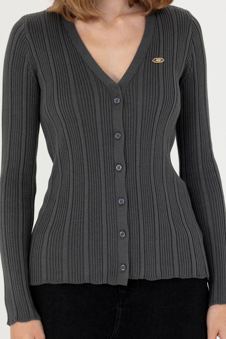 Kadın Antrasit Basic Triko Hırka - 50276235016