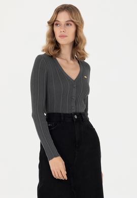 Kadın Antrasit Basic Triko Hırka - 50276235016