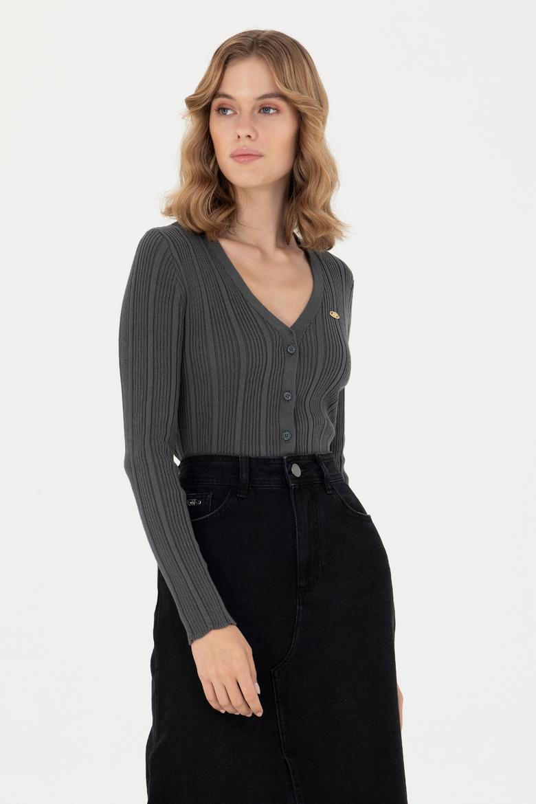 Kadın Antrasit Basic Triko Hırka - 50276235016