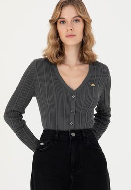 Kadın Antrasit Basic Triko Hırka - 50276235016