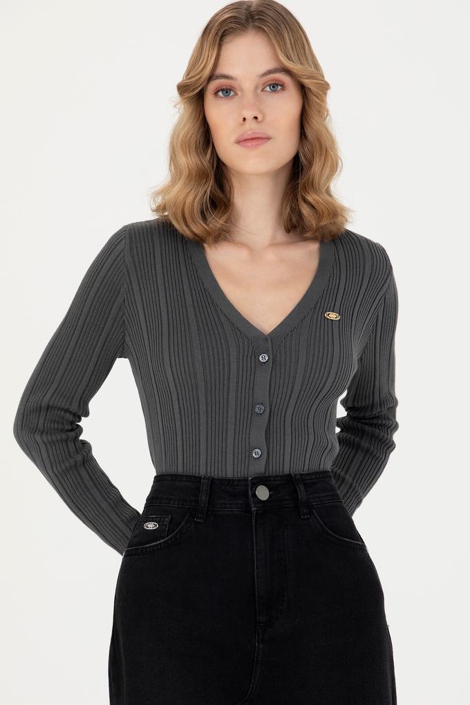 Kadın Antrasit Basic Triko Hırka