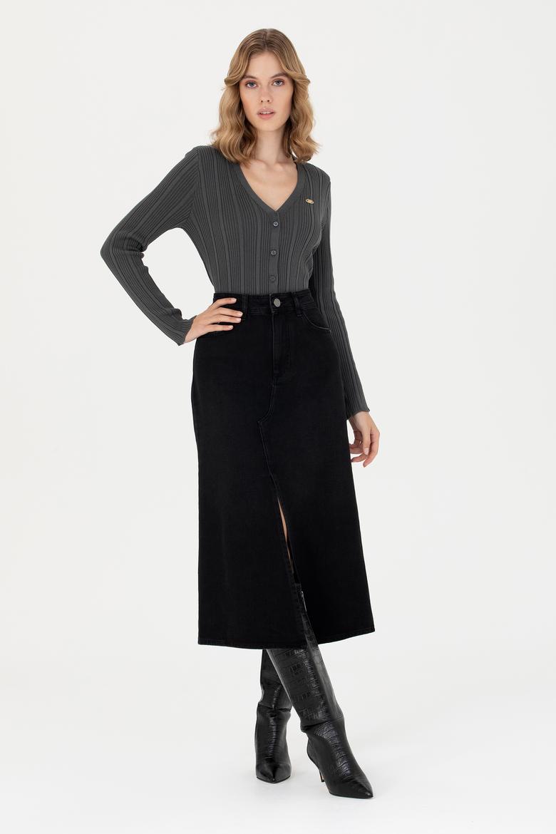 Kadın Antrasit Basic Triko Hırka - 50276235016