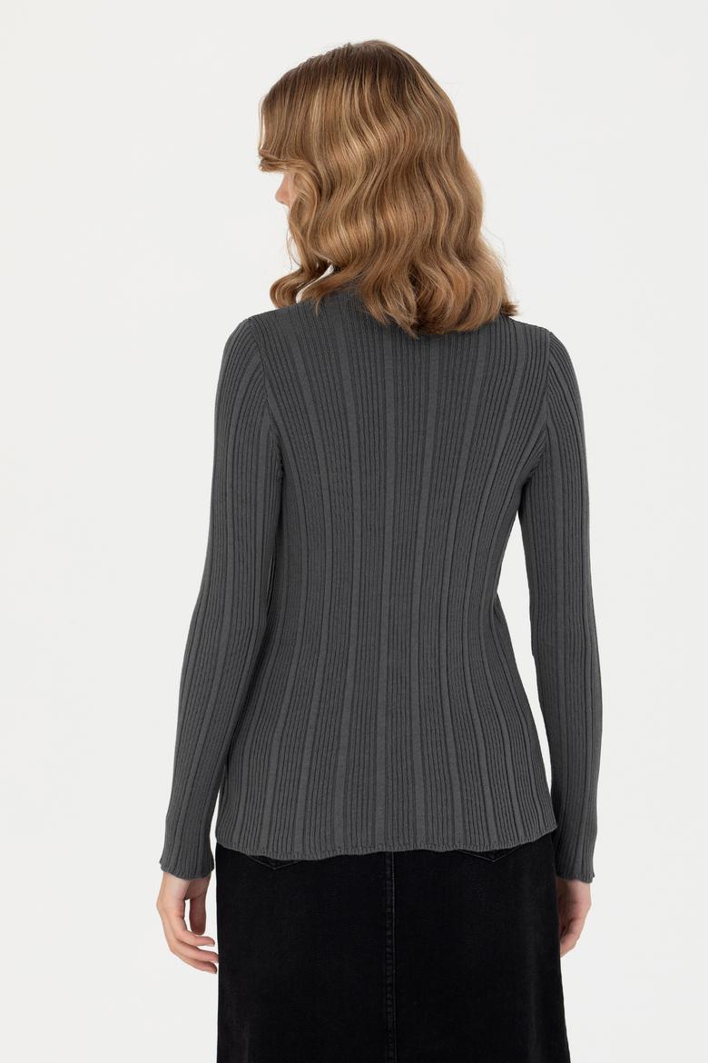 Kadın Antrasit Basic Triko Hırka - 50276235016