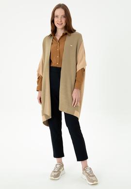 Kadın Kum Melanj Triko Panço - 50272074011