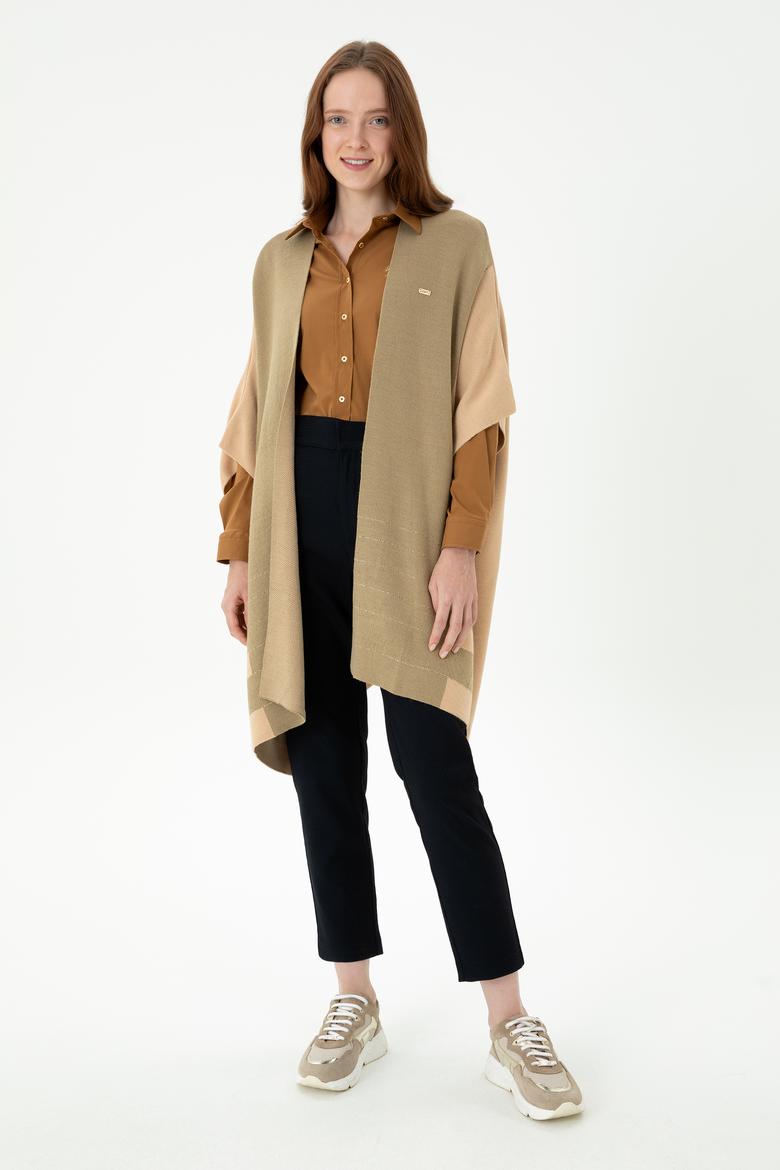 Kadın Kum Melanj Triko Panço - 50272074011