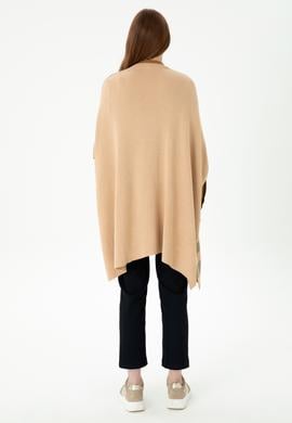 Kadın Kum Melanj Triko Panço - 50272074011