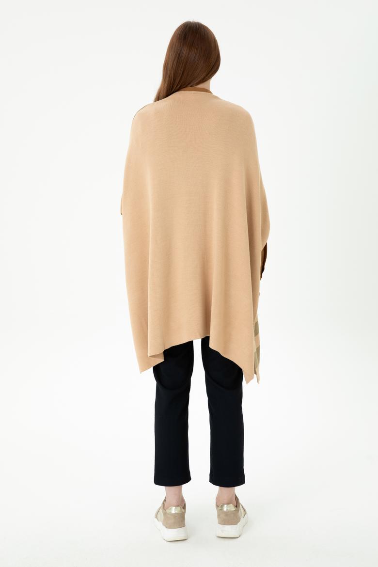 Kadın Kum Melanj Triko Panço - 50272074011