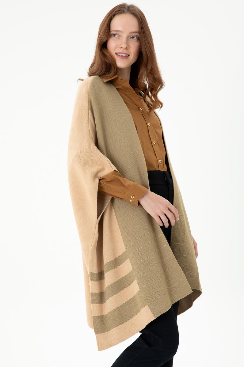 Kadın Kum Melanj Triko Panço