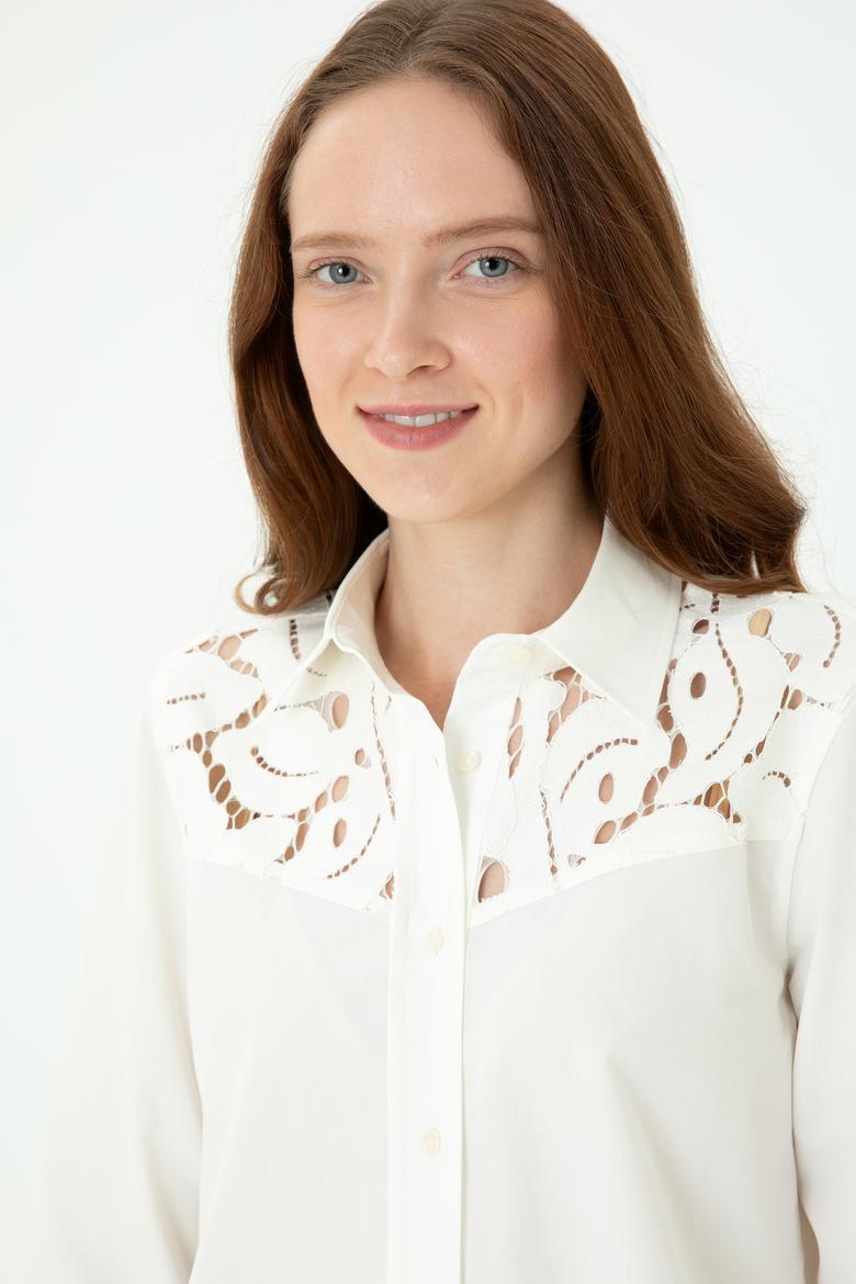 Kadın Ekru Uzun Kollu Gömlek - 50271450010