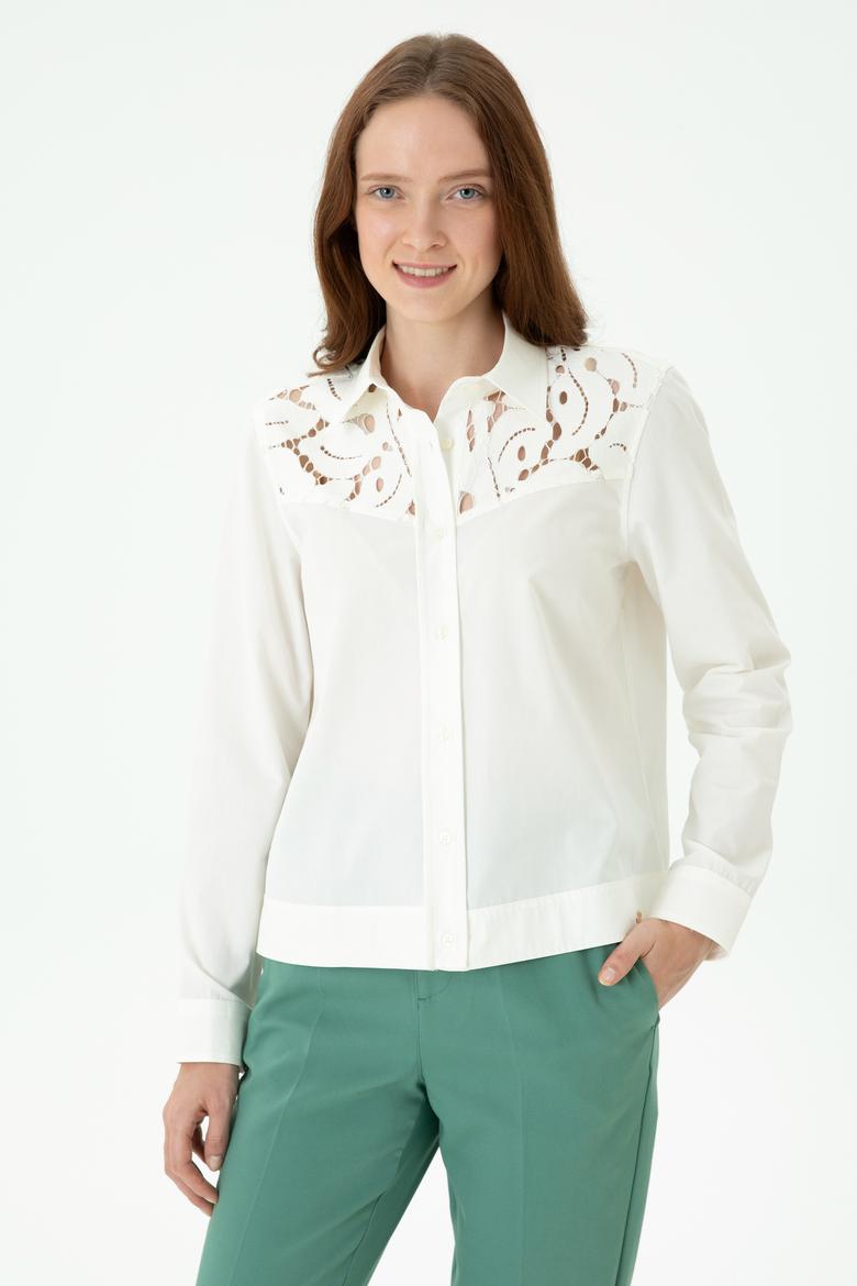 Kadın Ekru Uzun Kollu Gömlek