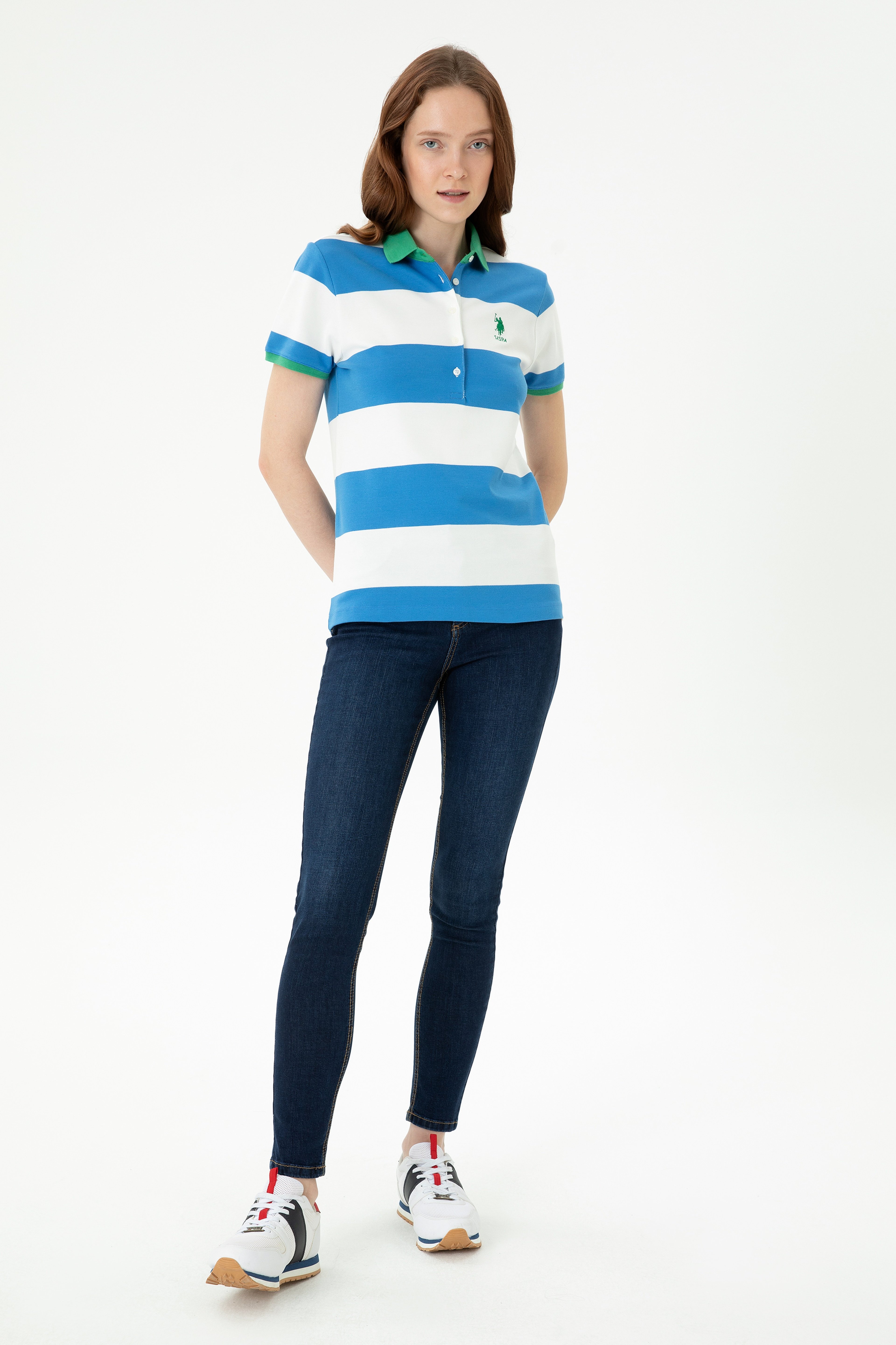 Kadın Saks Polo Yaka Tişört - Image 4