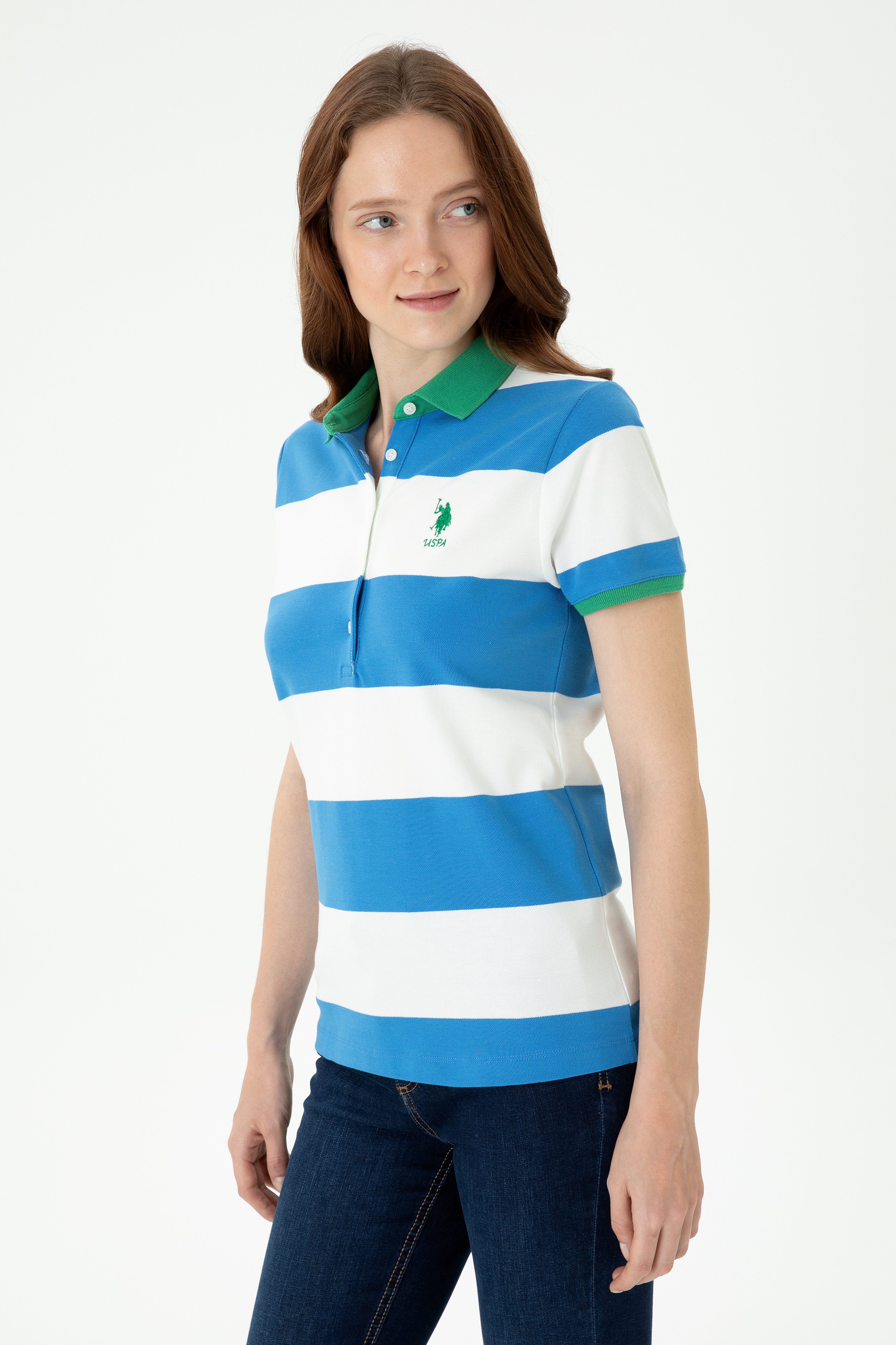 Kadın Saks Polo Yaka Tişört - Image 3