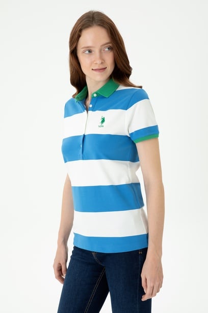 Kadın Saks Polo Yaka Tişört