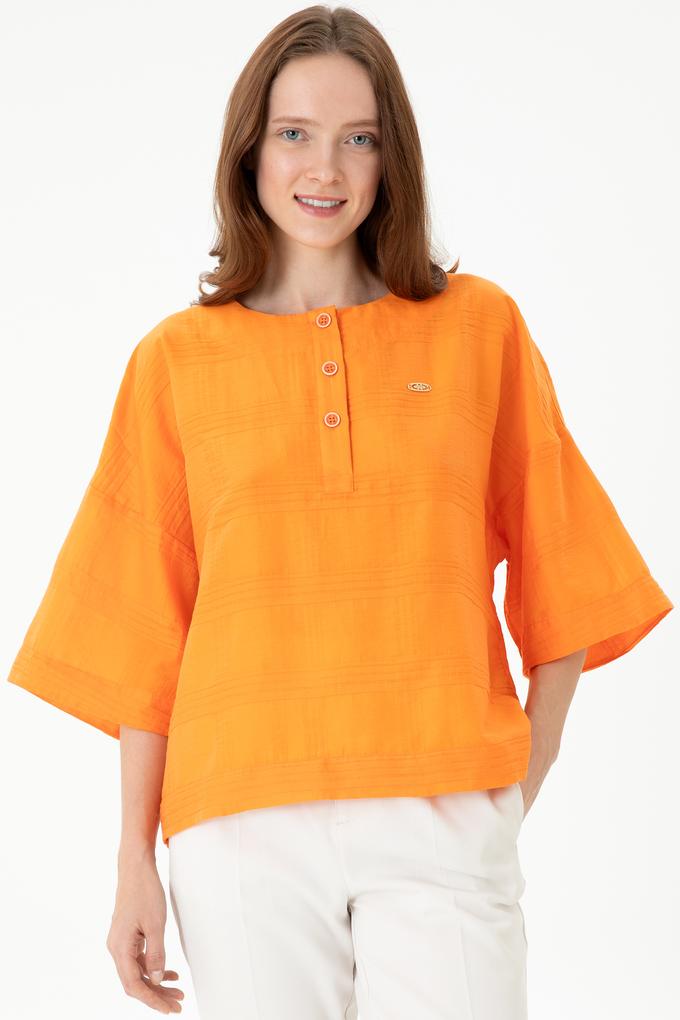 Kadın Turuncu Kısa Kollu Gömlek