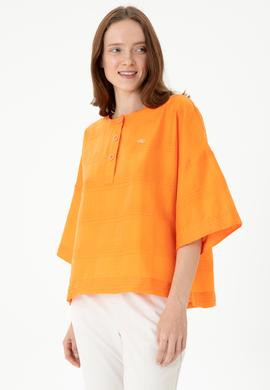 Kadın Turuncu Kısa Kollu Gömlek - 50264176010