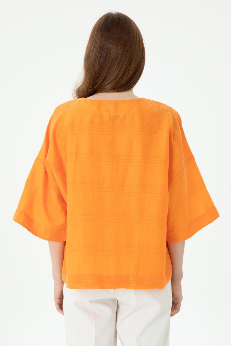 Kadın Turuncu Kısa Kollu Gömlek - 50264176010