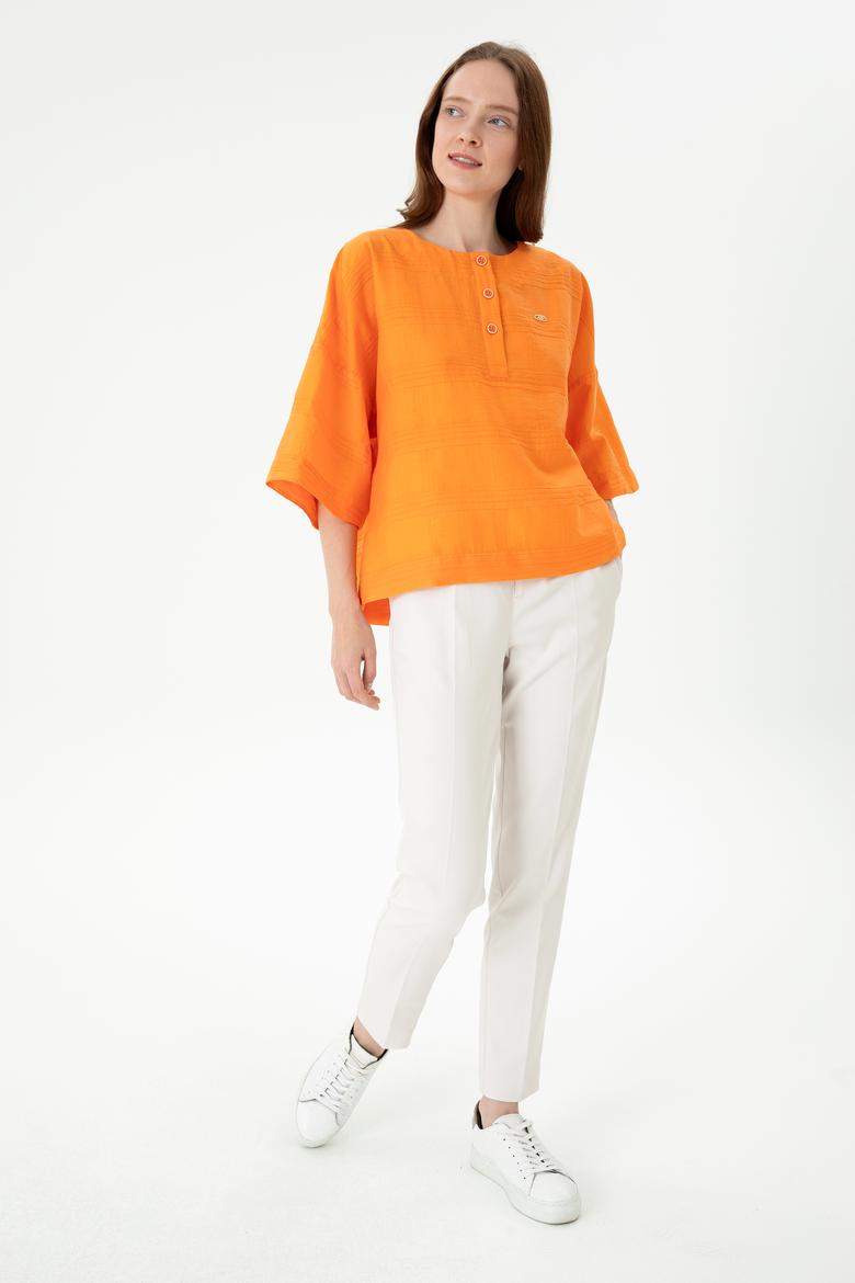 Kadın Turuncu Kısa Kollu Gömlek - 50264176010