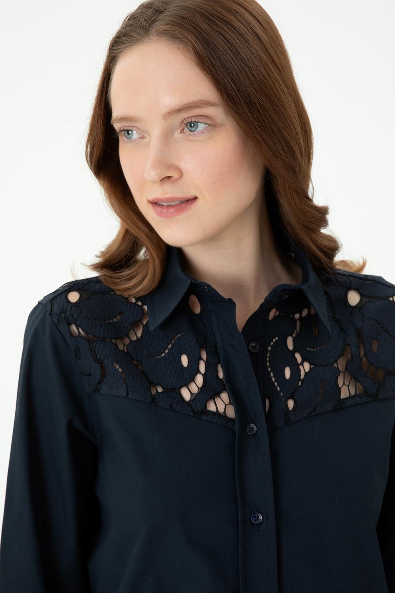 Kadın Lacivert Uzun Kollu Gömlek - 50271450002