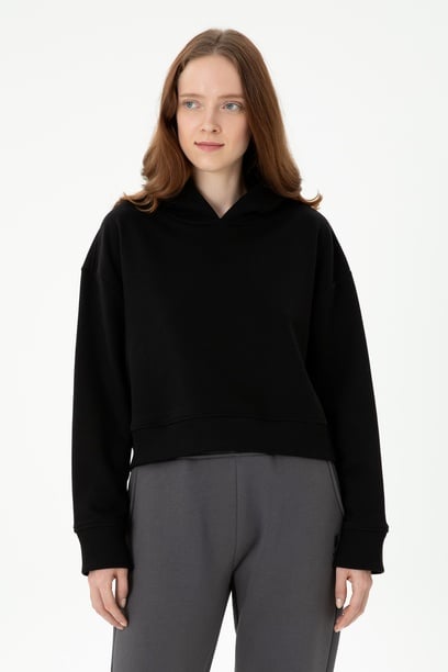 Kadın Siyah Kapüşonlu Sweatshirt