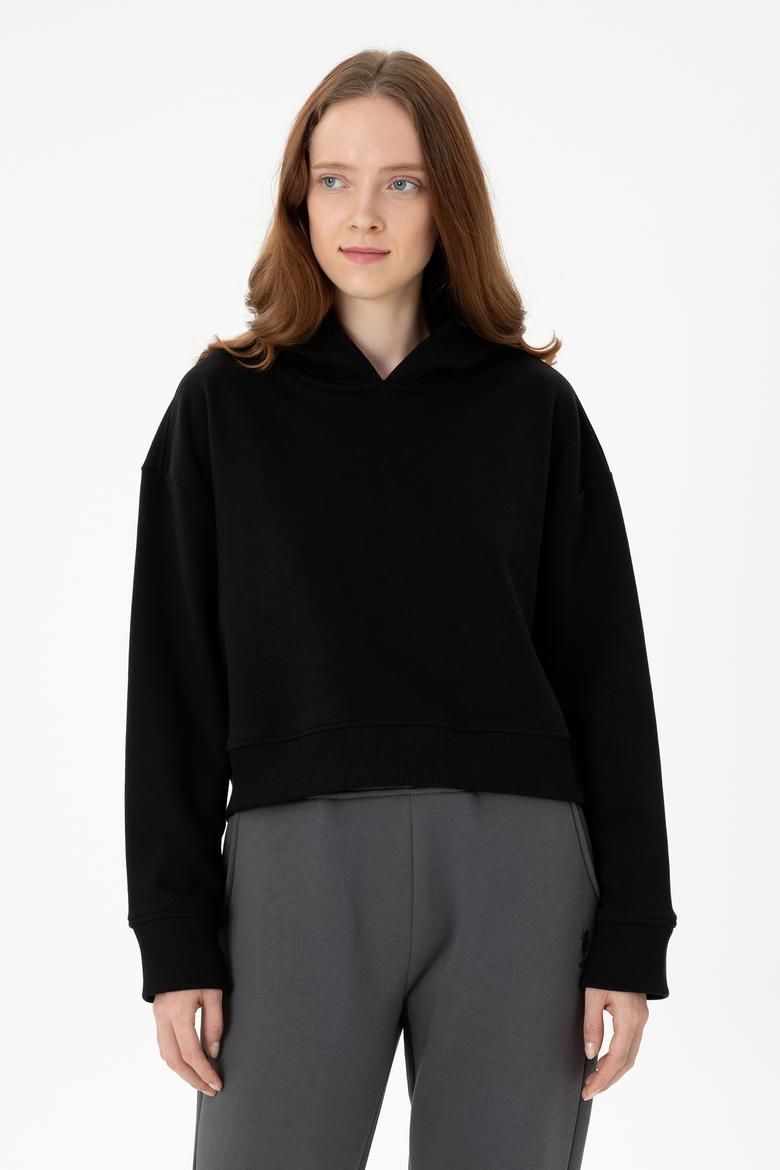Kadın Siyah Kapüşonlu Sweatshirt - 50271652036