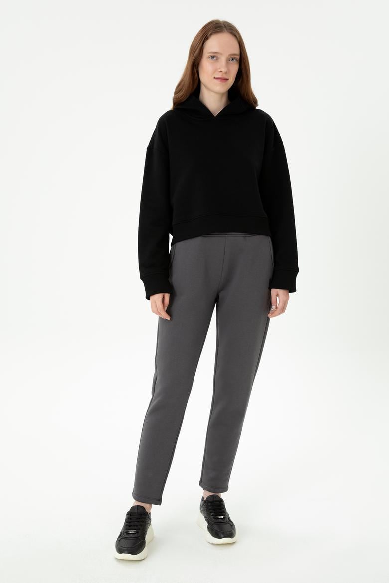 Kadın Siyah Kapüşonlu Sweatshirt - 50271652036