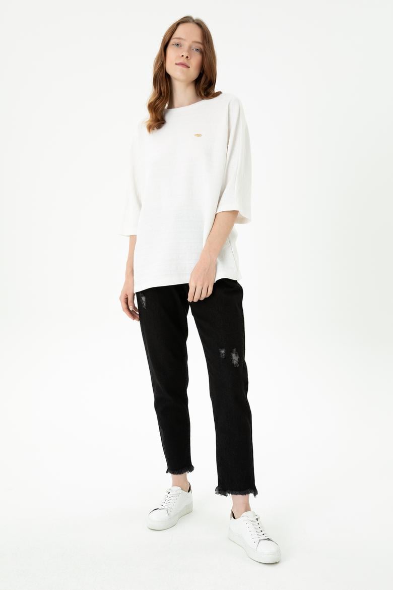 Kadın Siyah Mom High Waist Fit Jean Pantolon