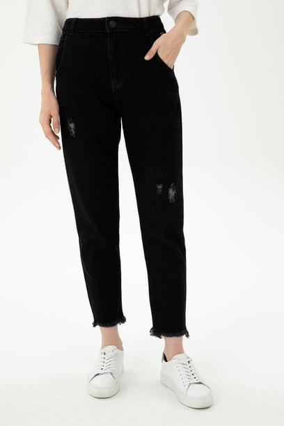 Kadın Siyah Mom High Waist Fit Jean Pantolon