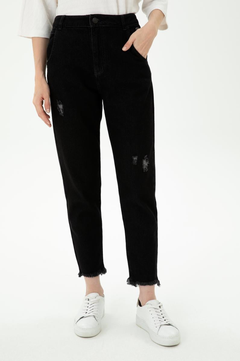 Kadın Siyah Mom High Waist Fit Jean Pantolon