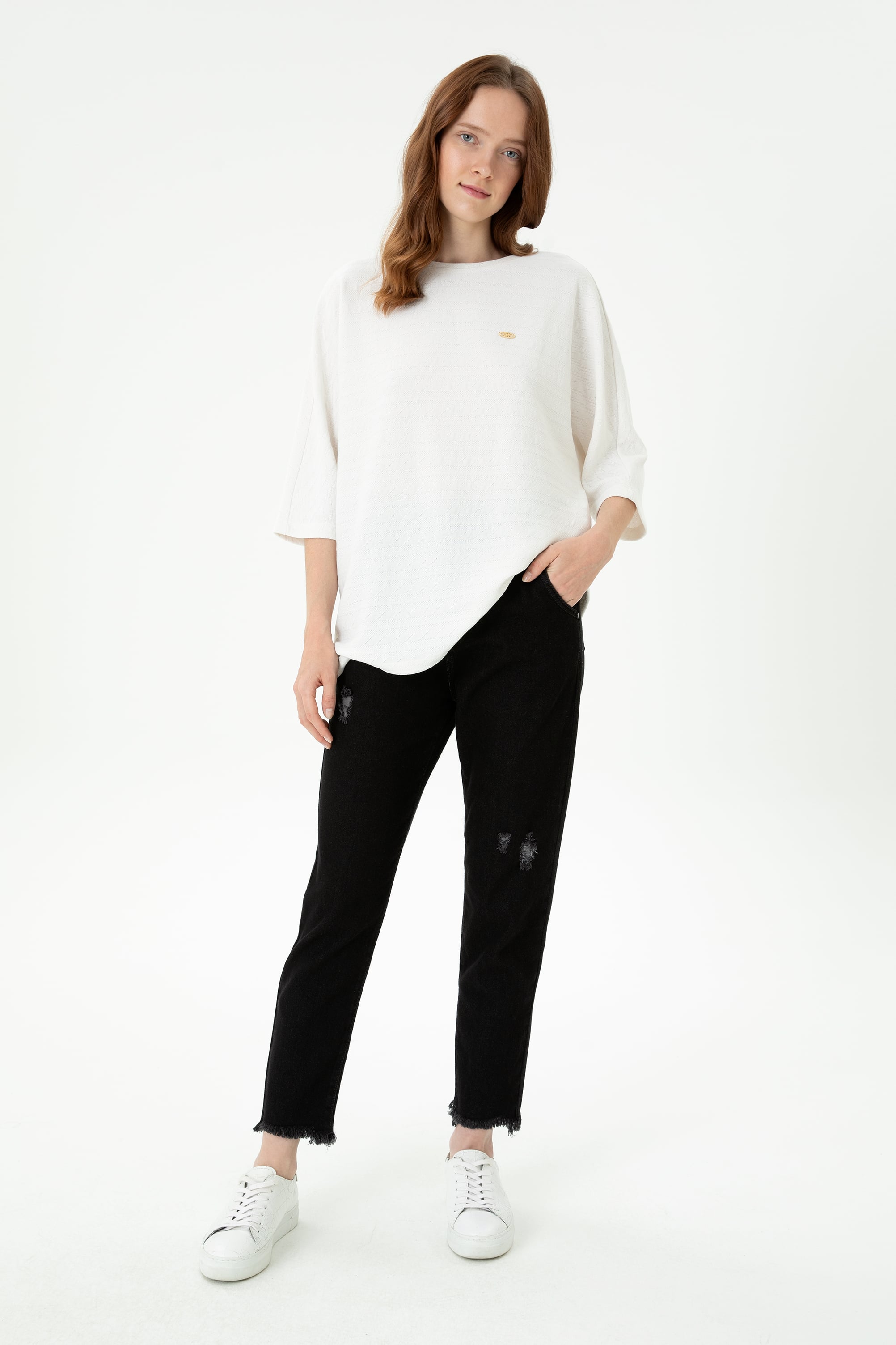 Kadın Siyah Mom High Waist Fit Jean Pantolon