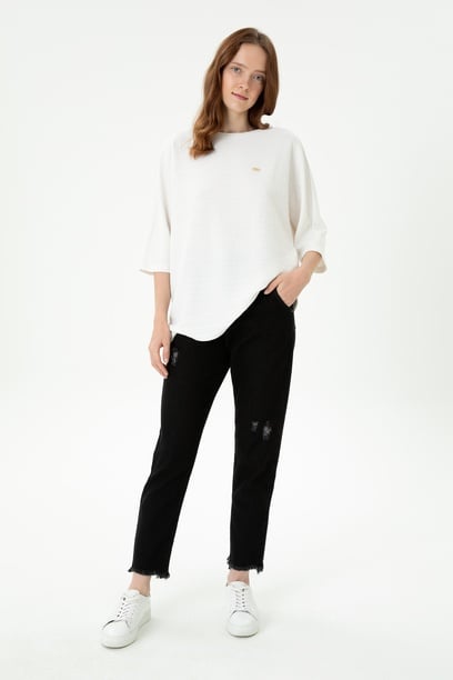 Kadın Siyah Mom High Waist Fit Jean Pantolon