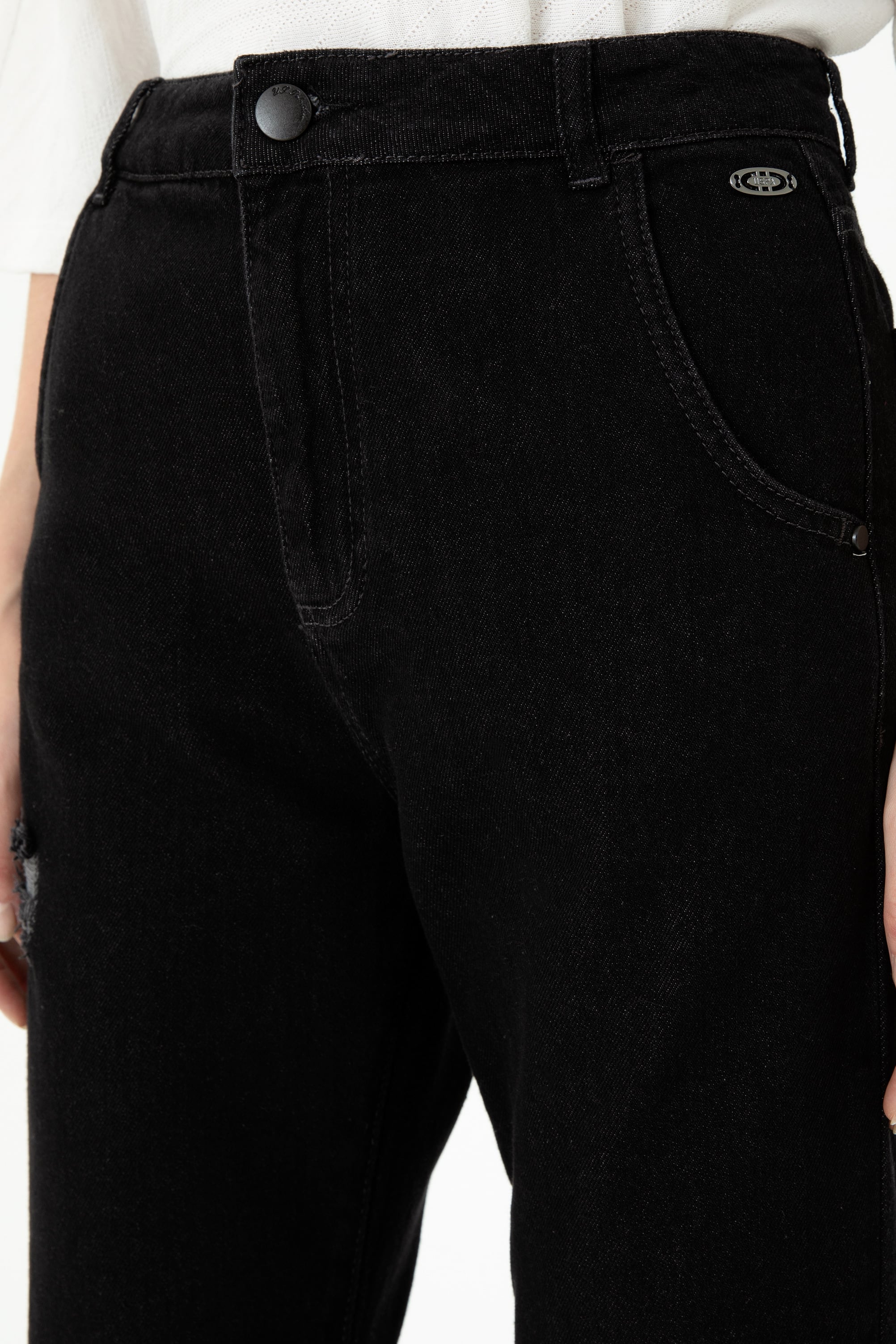 Kadın Siyah Mom High Waist Fit Jean Pantolon