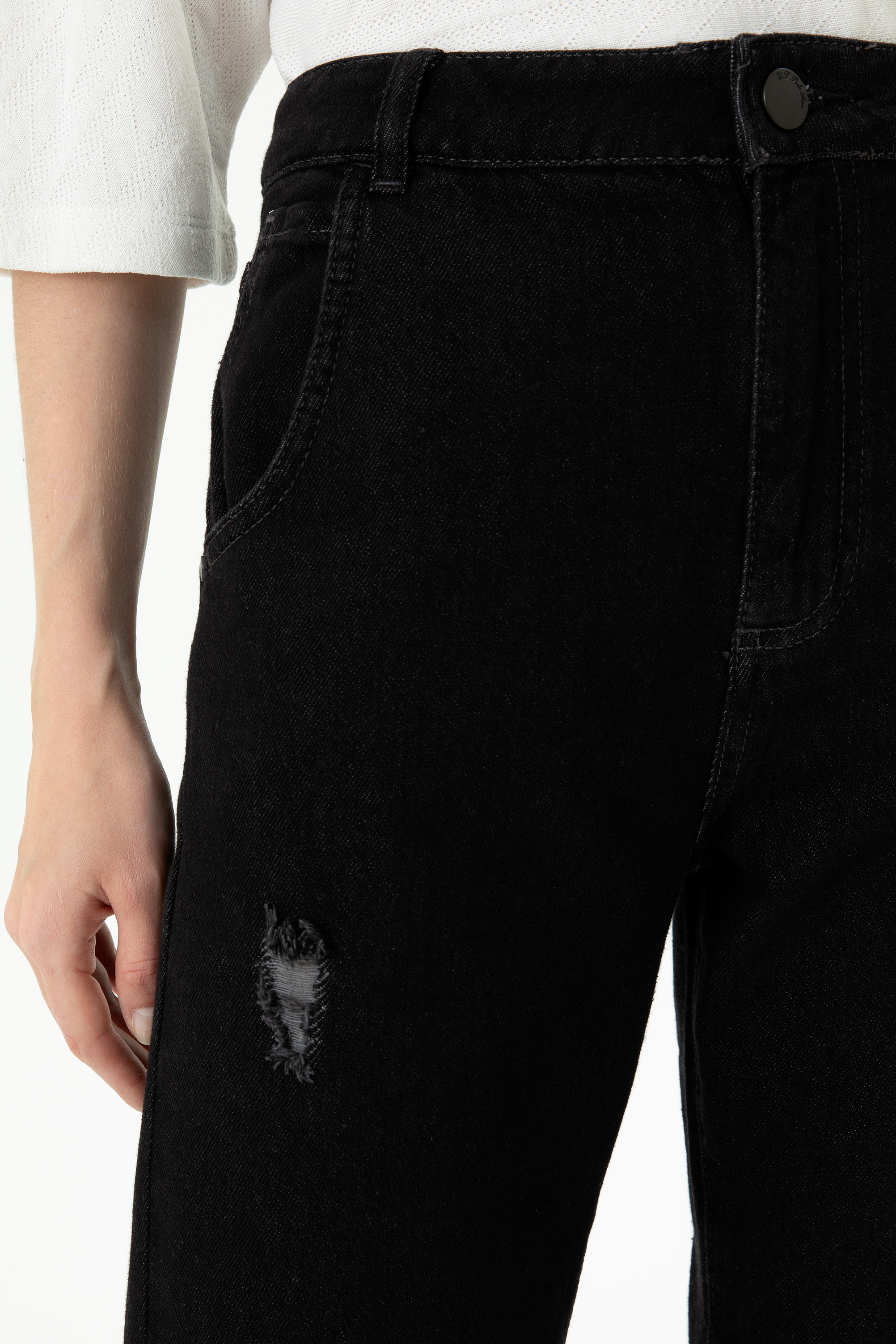 Kadın Siyah Mom High Waist Fit Jean Pantolon - Image 5