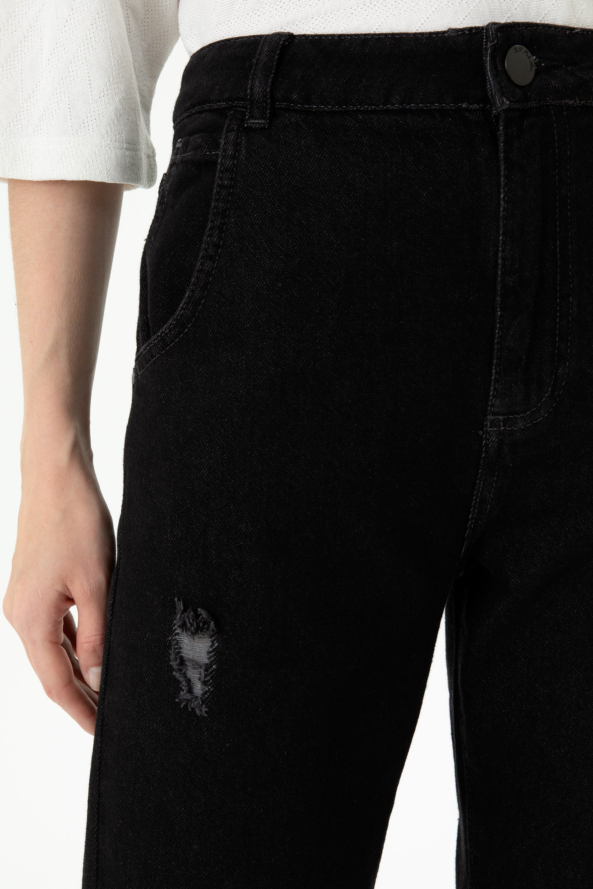 Kadın Siyah Mom High Waist Fit Jean Pantolon
