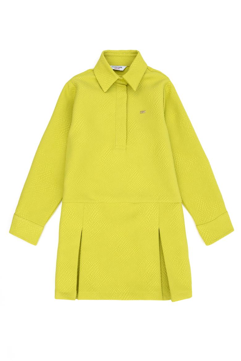 Kız Çocuk Fıstık Yeşili Dokuma Elbise