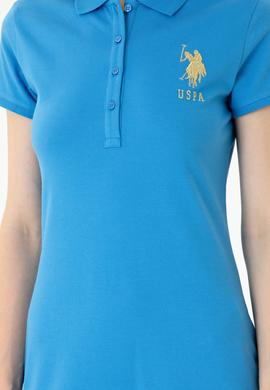 Kadın Saks Polo Yaka Mini Boy Örme Elbise - 50262696138