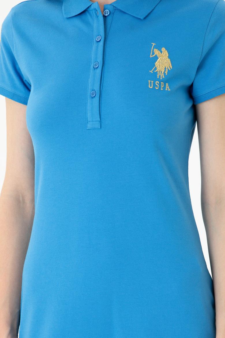 Kadın Saks Polo Yaka Mini Boy Örme Elbise - 50262696138