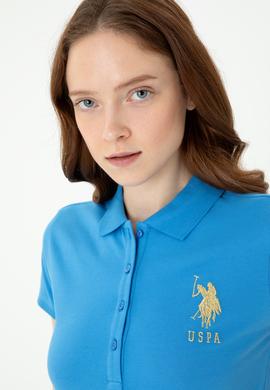 Kadın Saks Polo Yaka Mini Boy Örme Elbise - 50262696138