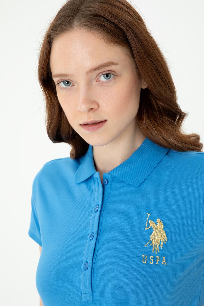 Kadın Saks Polo Yaka Mini Boy Örme Elbise - 50262696138