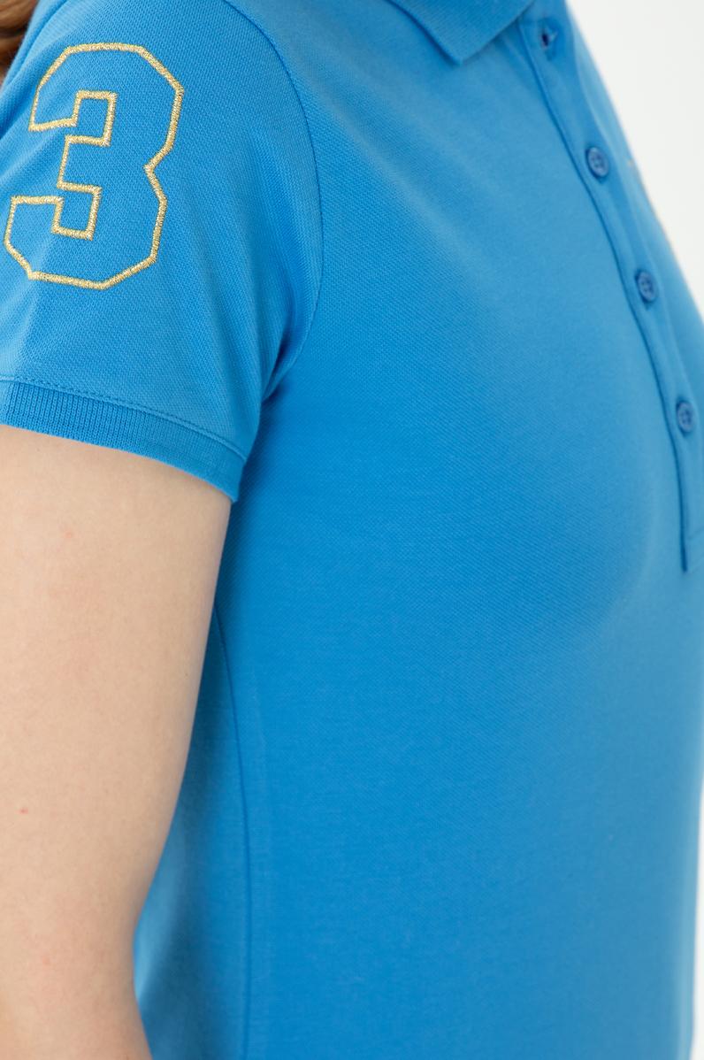 Kadın Saks Polo Yaka Mini Boy Örme Elbise